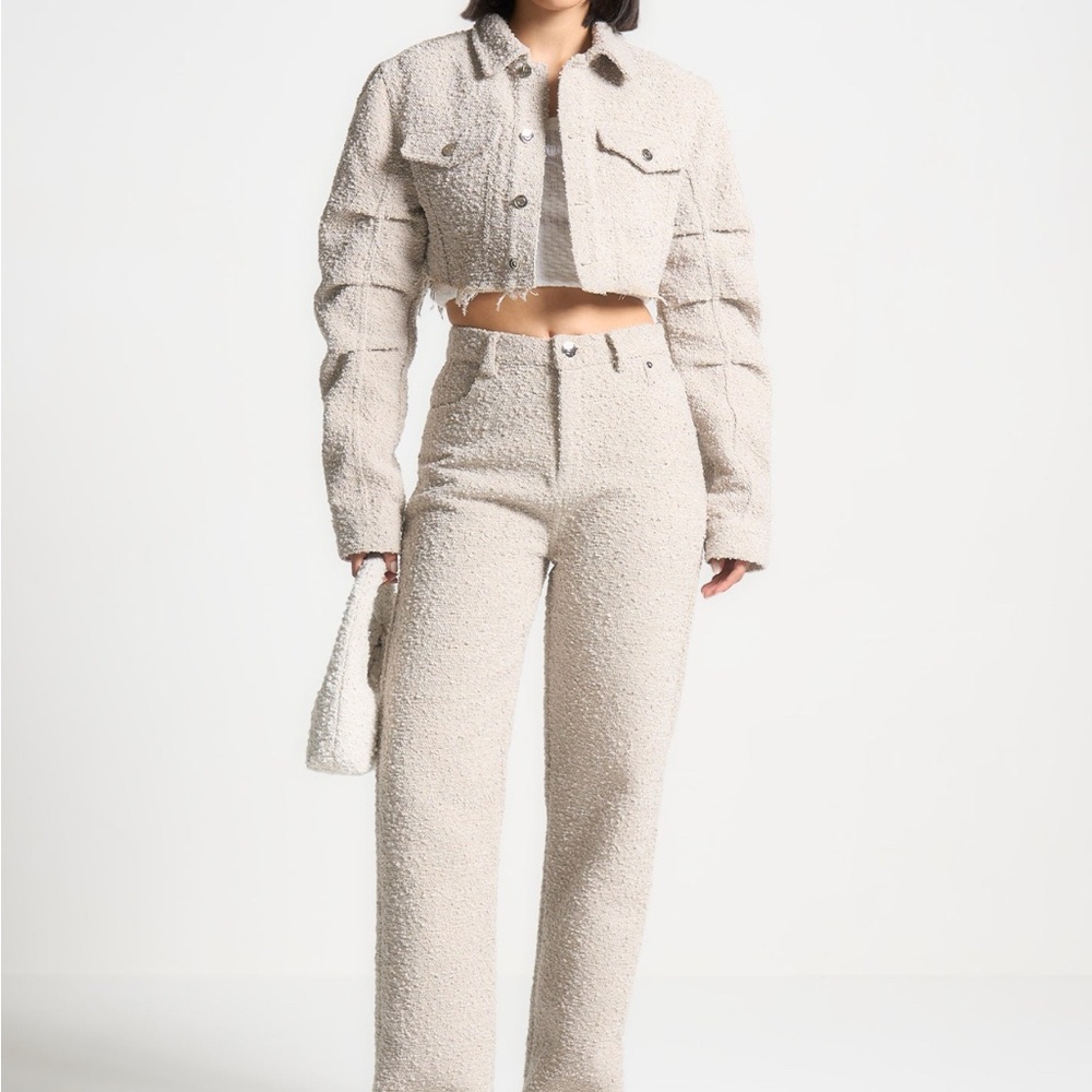 Maniere De Voir Cream Teddy Cropped Jacket